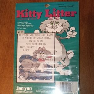 Kitty Litter Cross-Stitch Kit - Gray and White